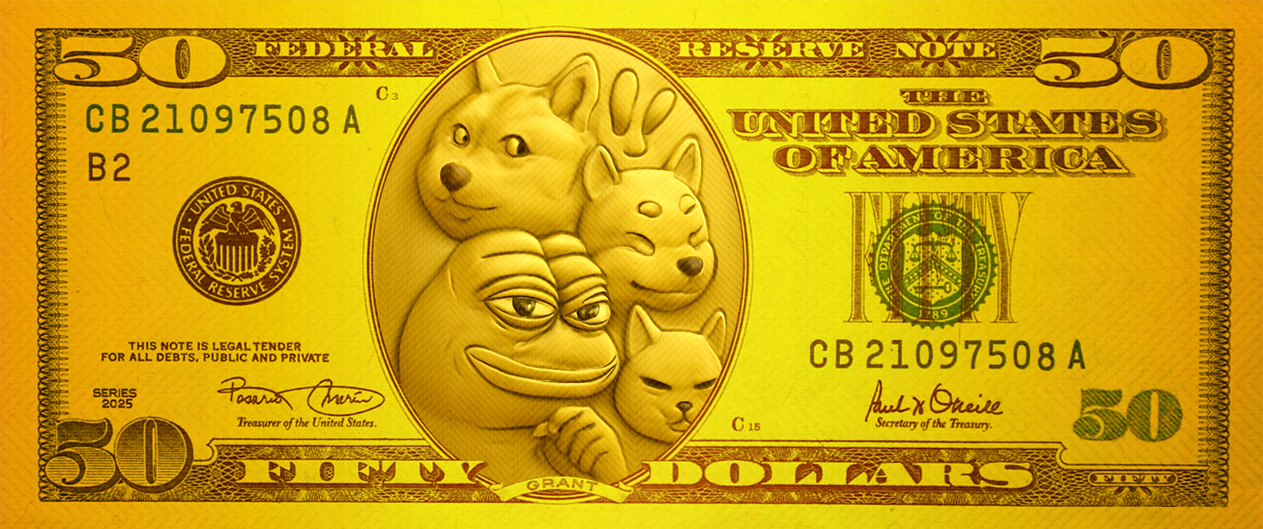 50USD Meme Currency logo featuring bold stylized text 50USD in a playful font with a textured background, evoking a fun and energetic mood. The logo is centered on a clean background, suggesting a modern and engaging environment.
